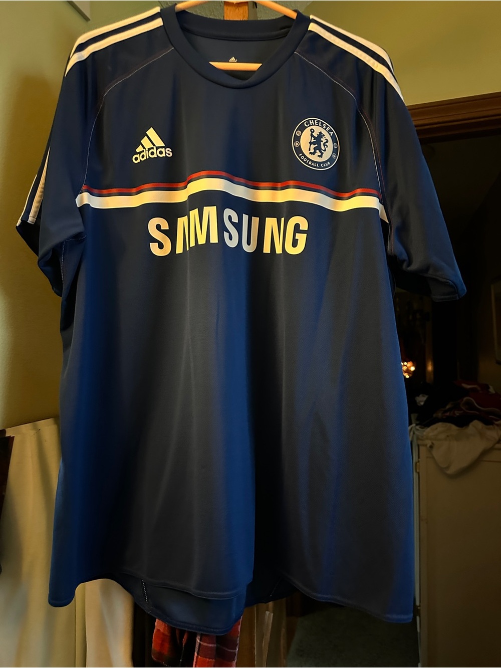 adidas Chelsea Navy Blue Soccer Jersey with White and Red Accent